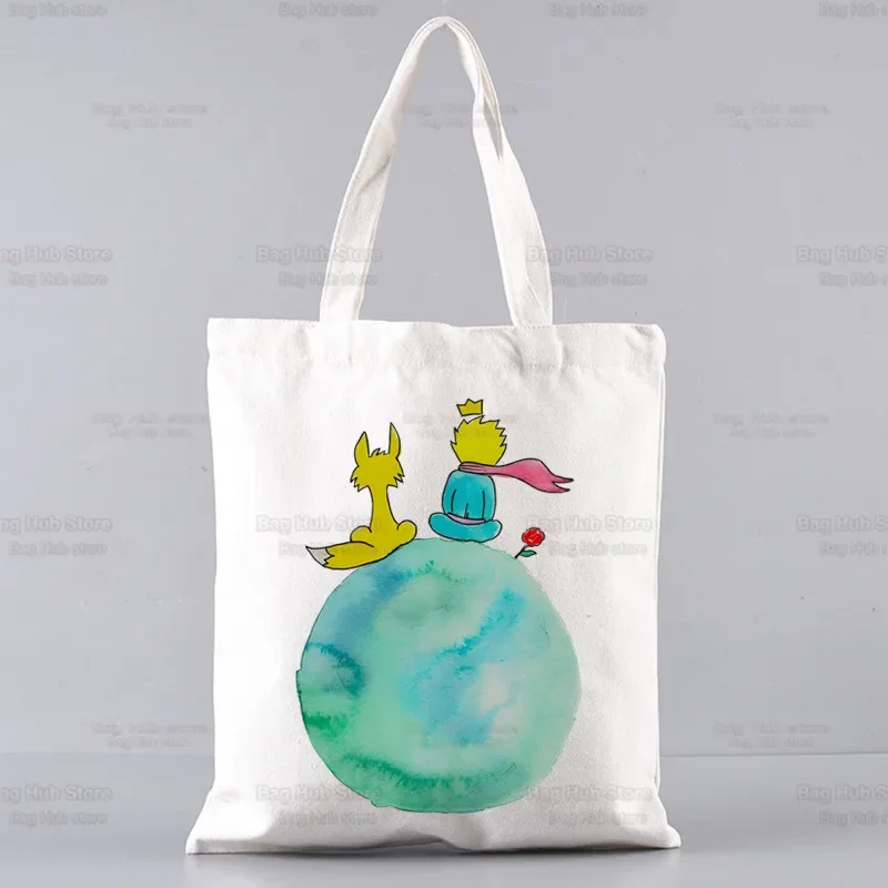 Милые холщовые простые Мультяшные сумки для покупок Little Prince Earth Space Y2K Art Harajuku, модная повседневная сумка для покупок