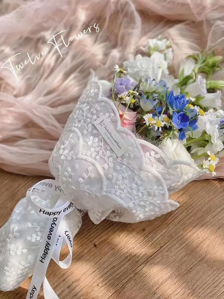 레이스 자수 꽃 원단, 꽃 부케 포장 원단, 레트로 장미 랩 꽃사 메쉬