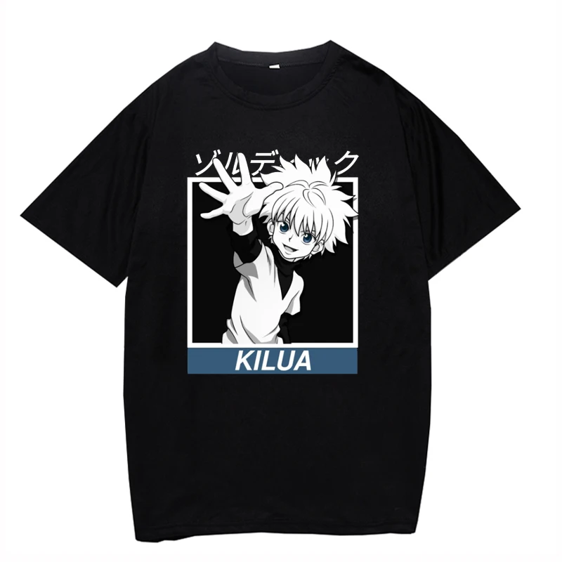 

Классические свободные топы унисекс в стиле Харадзюку Hunter X Hunter с принтом, с коротким рукавом, топы для колледжа, белые японские стандартные