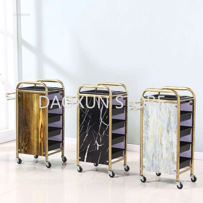 Multi Layer Storage Trolley Retro Barber Shop Iron Salon Trolleys Nordic Beauty Salon Drawers Cart With Wheels Creative Hair Perm And Dye Tool Cart