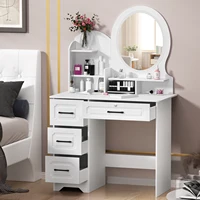 Modern Makeup Vanity Table with Mirror & Lights, Extra Storage Shelves, 4-Drawer Dressing Table, Cosmetic Desk with Organizer 3