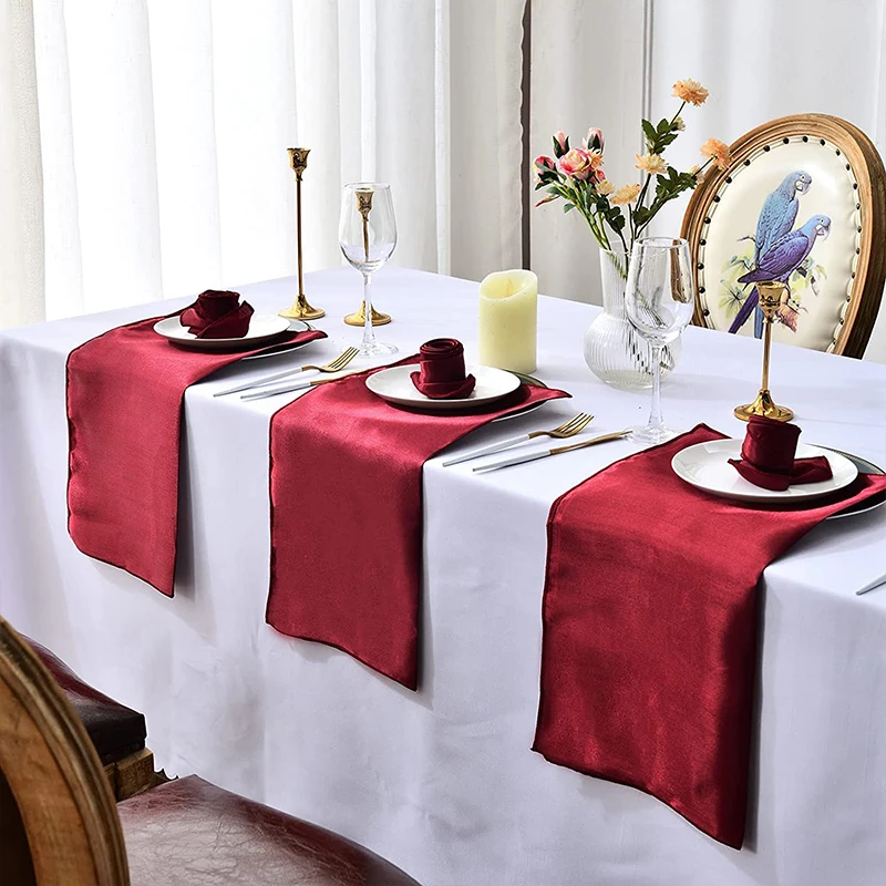 Set Of 6/12/24 Table Cloth Napkins Durable Satin Polyester Thicken Placemat Reusable Kitchen Dining Wedding Decoration satin napkins,polyester napkins