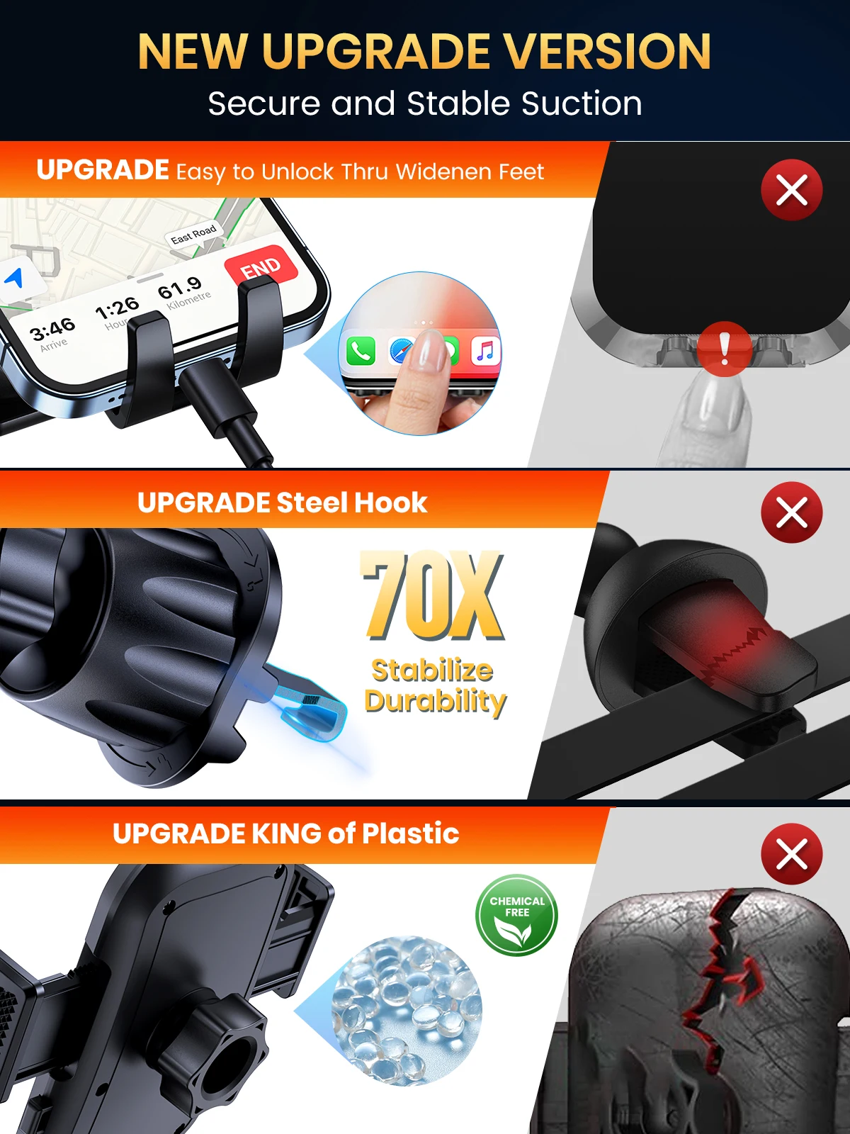Car Phone Holders with Metal Hook Clip,Air Vent Cell Phone Car Mount,Hands Free