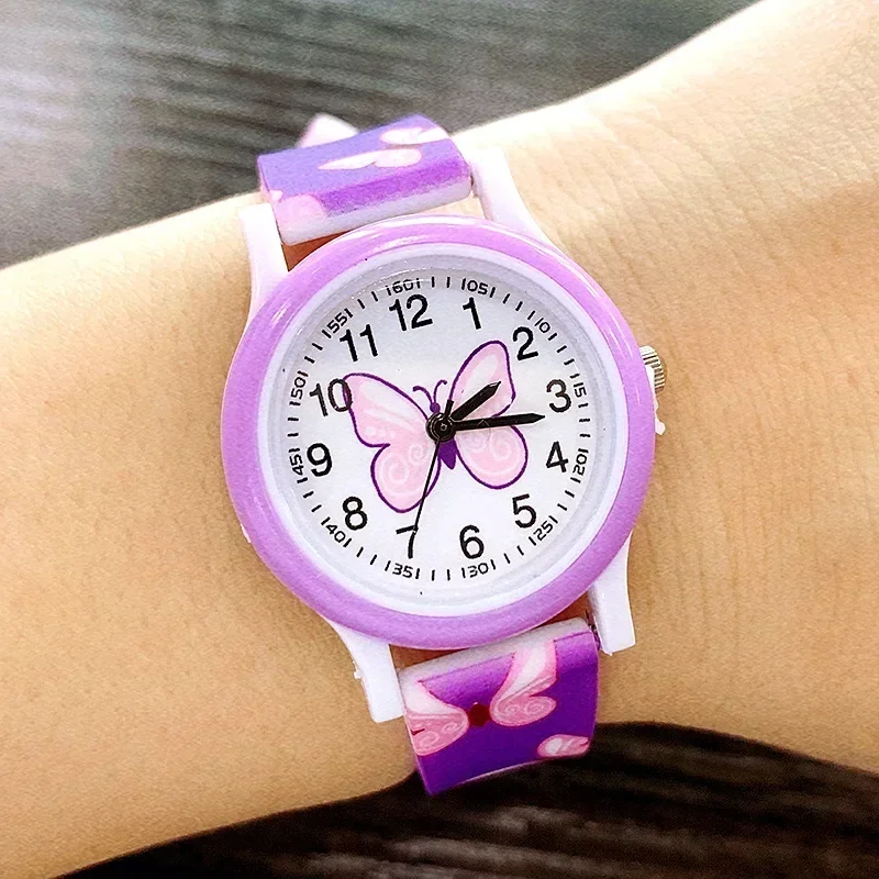 Lovely Girls Watches Butterfly Printing Silicone Candy Jelly Quartz Watches for Kids Children Girls Students Party Gifts Clock 3
