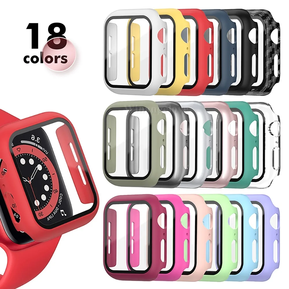 

100Pcs PC+Glass Case For Apple Watch Clear Screen Protector IWatch 8 7 6 5 4 38 40MM 41MM 42 44 45MM Cover