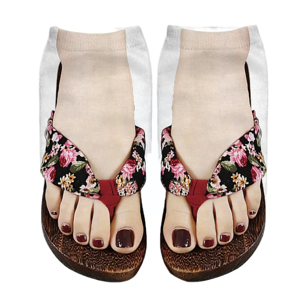 1 Pair 3D Printing Pattern Flip Flop Socks Funny Socks for Women Flip-flop Ankle Low Cut Floor Hosiery Novelty Gifts
