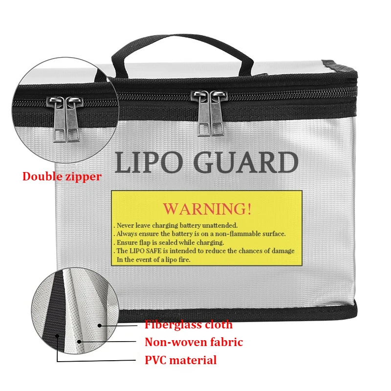 Sac ignifuge pour batterie LiPo avec sangle de transport, idéal pour la protection antidéflagrante en déplacement