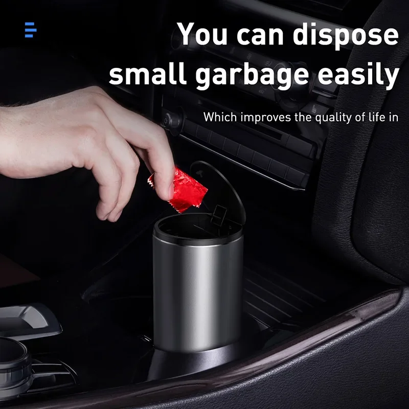 Baseus Car Trash Bin Alloy Garbage Can For Car Dustbin Waste Rubbish Basket Bin Organizer Storage Holder Bag Auto Accessories Car Storage Bag Car Trash Can Car Trash Bag
