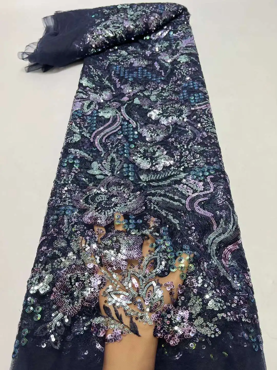 

New Arrival Beaded French Net Lace fabric peach African Tulle Lace Fabrics With Sequins Embroidery For Party DressHX40