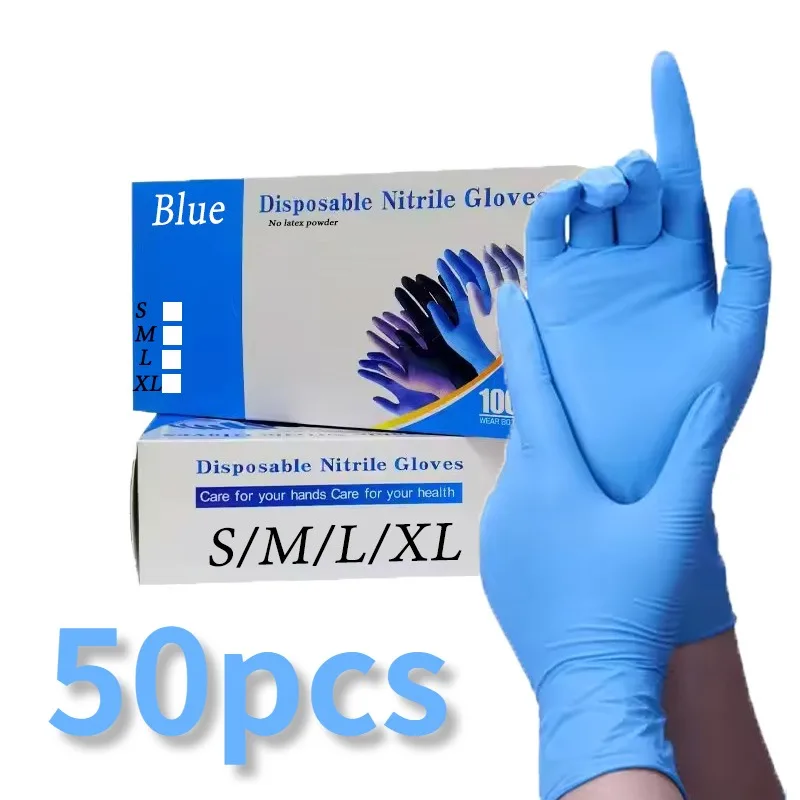 Blue Nitrile Gloves Waterproof and Anti Fouling Household Nitrile Gloves Pet Bathing Cleaning Household Cleaning Tools 50PCS