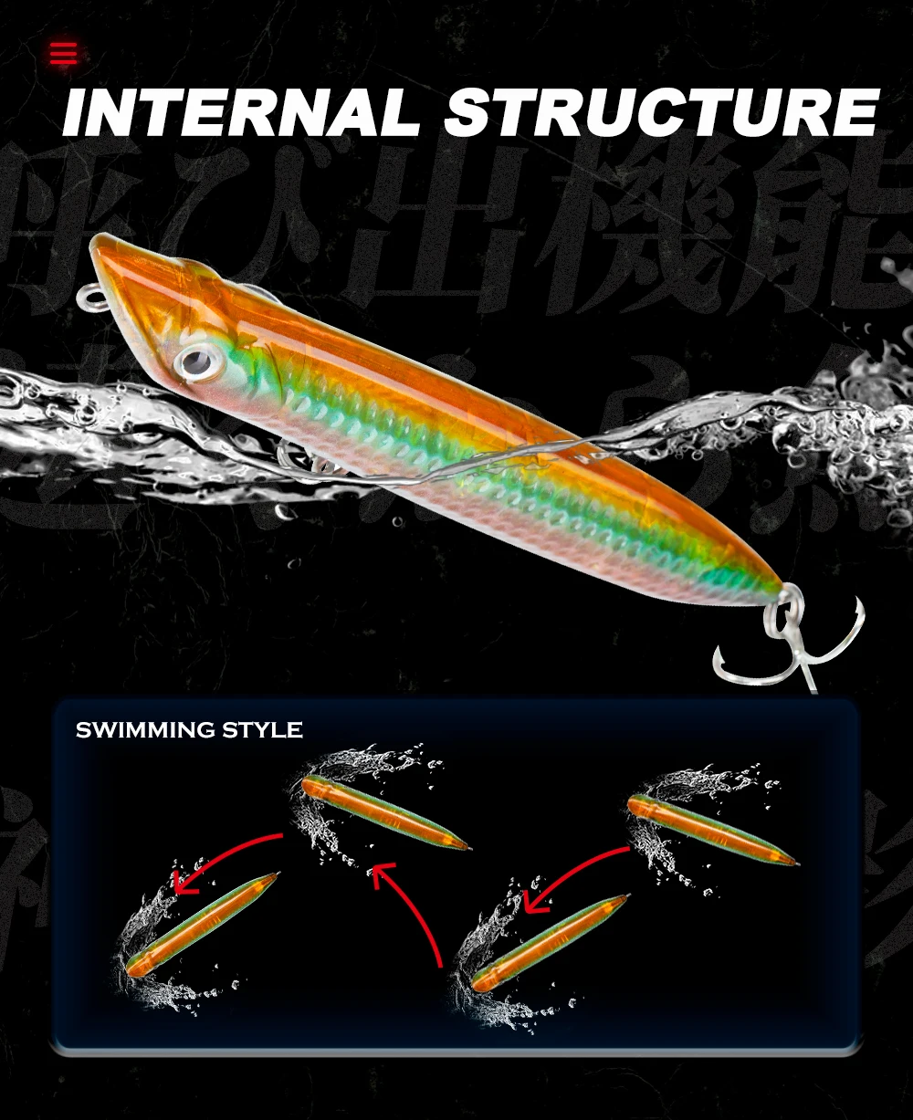 Hunthouse SLAP WALKER Bleistift-Angelköder, schwimmende Oberfläche, 110 mm, 125 mm, harter Köder, Popper, Topwater WTD, Salzwasser-Barsch-Fischgerät – Detail 6