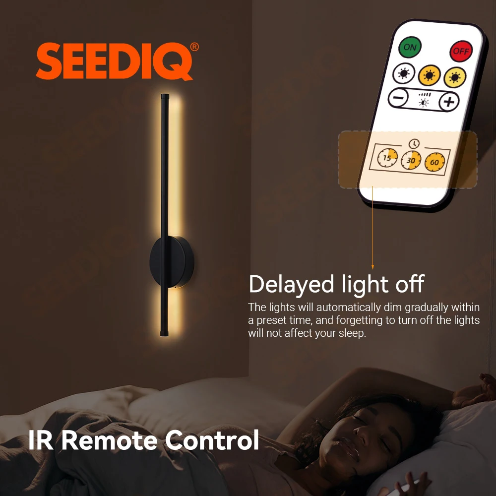 Rechargeable Wall Light With Remote Control Dimming 50 80cm Black Wall Sconce 3 in 1 Easy Installation Mounted Lamp