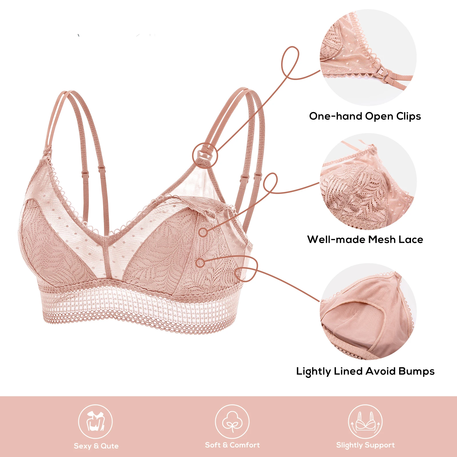 MOMANDA Spitze Mutterschaft Pflege Bh Leicht Padded Drahtlose Bralette Für Schwangere Frauen Doppel Strap L XL Dünne Vertrauten Dessous