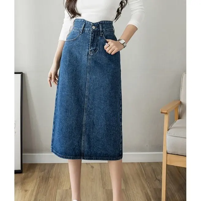 

Women Jeans Skirt High Waisted Blue Denim Split Skirts