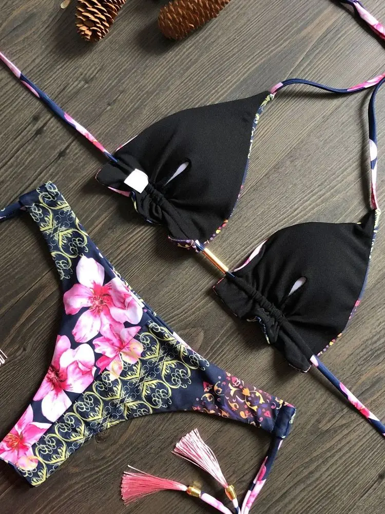 2022 Sexy Print Bikini Women Swimwear Halter Push Up Swimsuit Bandage Bikini Set Brazilian Bathing Suit Beach Wear Swimming Suit