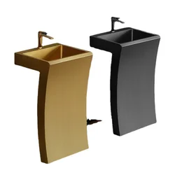 Black Stainless Steel Wash Basin Basin Integrated Golden Column Type Washbasin Hotel Floor Type Wash Basin