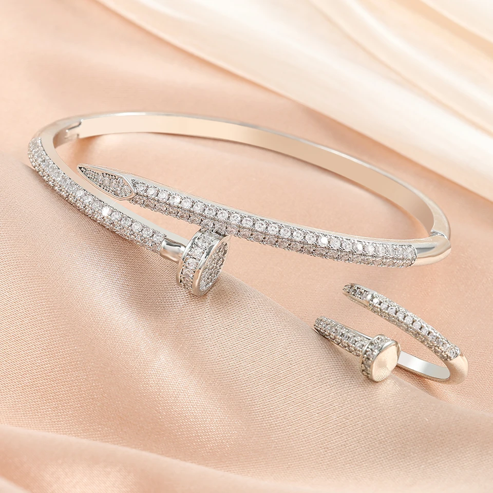 ZAKOL الذهب الأبيض اللون AAA الزركون سوار خاتم مجم...