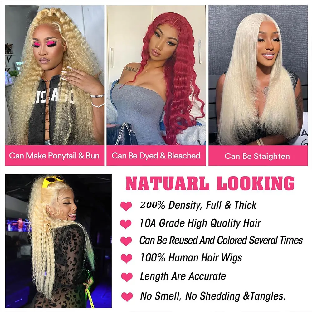 13x4 Lace Front Wig Human Hair ,200% Density Blonde Deep Wave Wigs Human Hair Pre Plucked, 613 HD Lace Frontal Wig 5