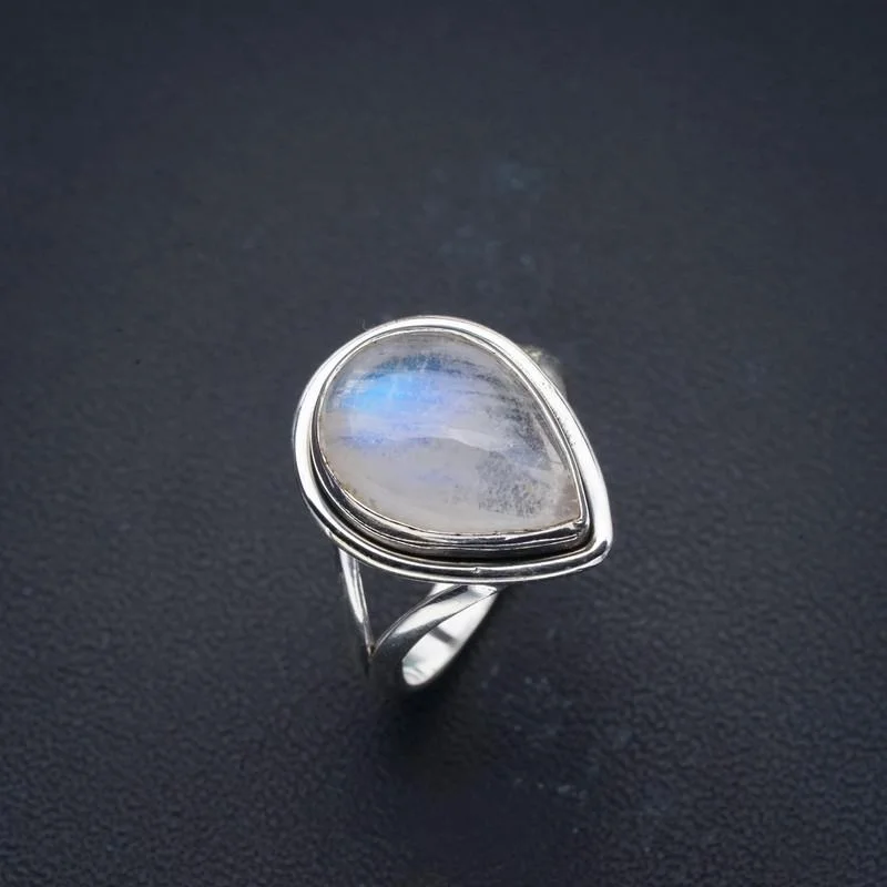 

StarGems натуральный лунный камень ручной работы 925 пробы Серебряное кольцо 6 F0654