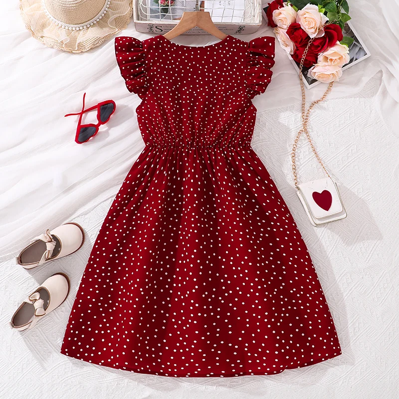 Dress For Kids Red Fly-Sleeve V-neck Polka Dot Long Dress 2025 New Summer  Birthday Holiday Casual Fashion Vintage Girls Dress - AliExpress 1501