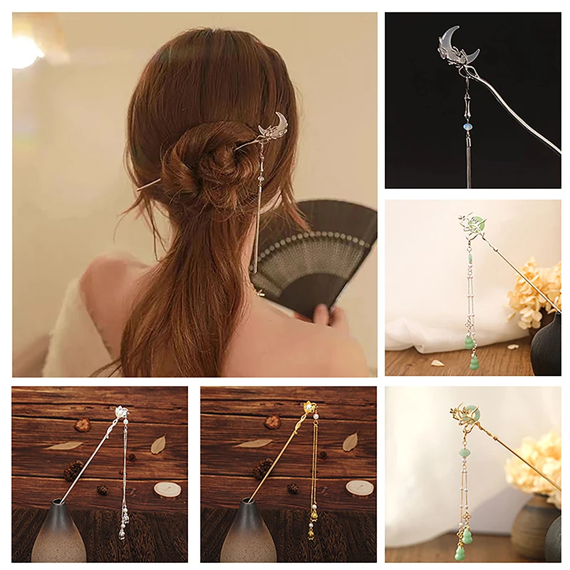 Blumen form Mond Perle Fransen Haarnadel Scheibe Haars tift Haar Essstäbchen Frauen Mode chinesischen Schmuck Zubehör Geschenk – Detail 2