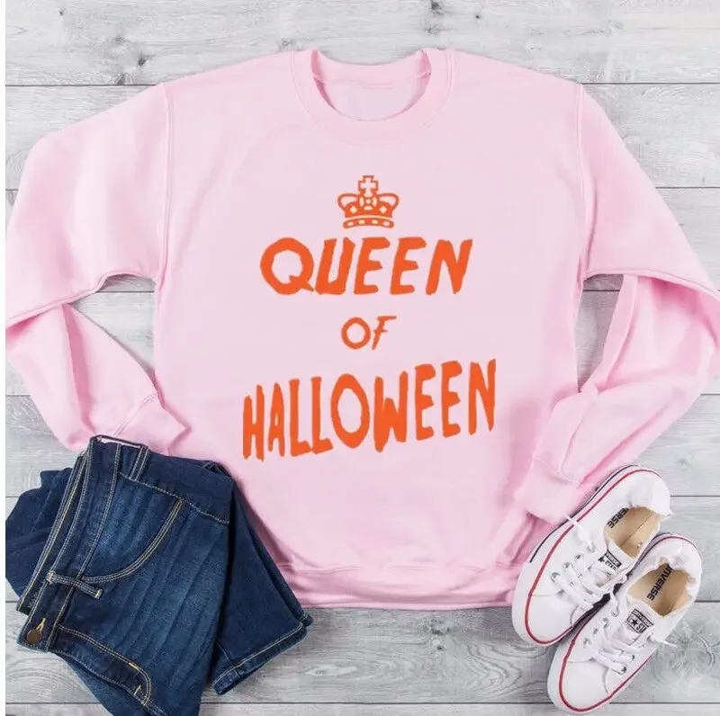 Queen Of Halloween Sweatshirt Party Jumper, Fall Sweater, Halloween Costume Idea Outfit 100%cotton Fashion  Casual Drop Shipping