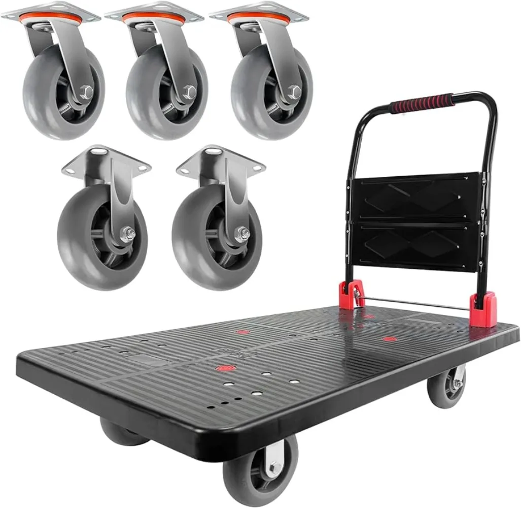

Platform Truck Cart, Foldable Push Cart Dolly w/Five 360° Swivel 6'' Wheels, 1600LBS Capacity Heavy Duty Moving Platform Trucks