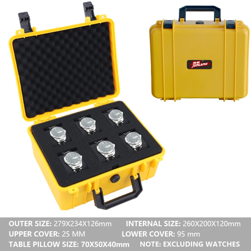 Watch Storage Box 6 Grid ABS Plastic Safety Case Portable Impact Resistant with Foam for Watches