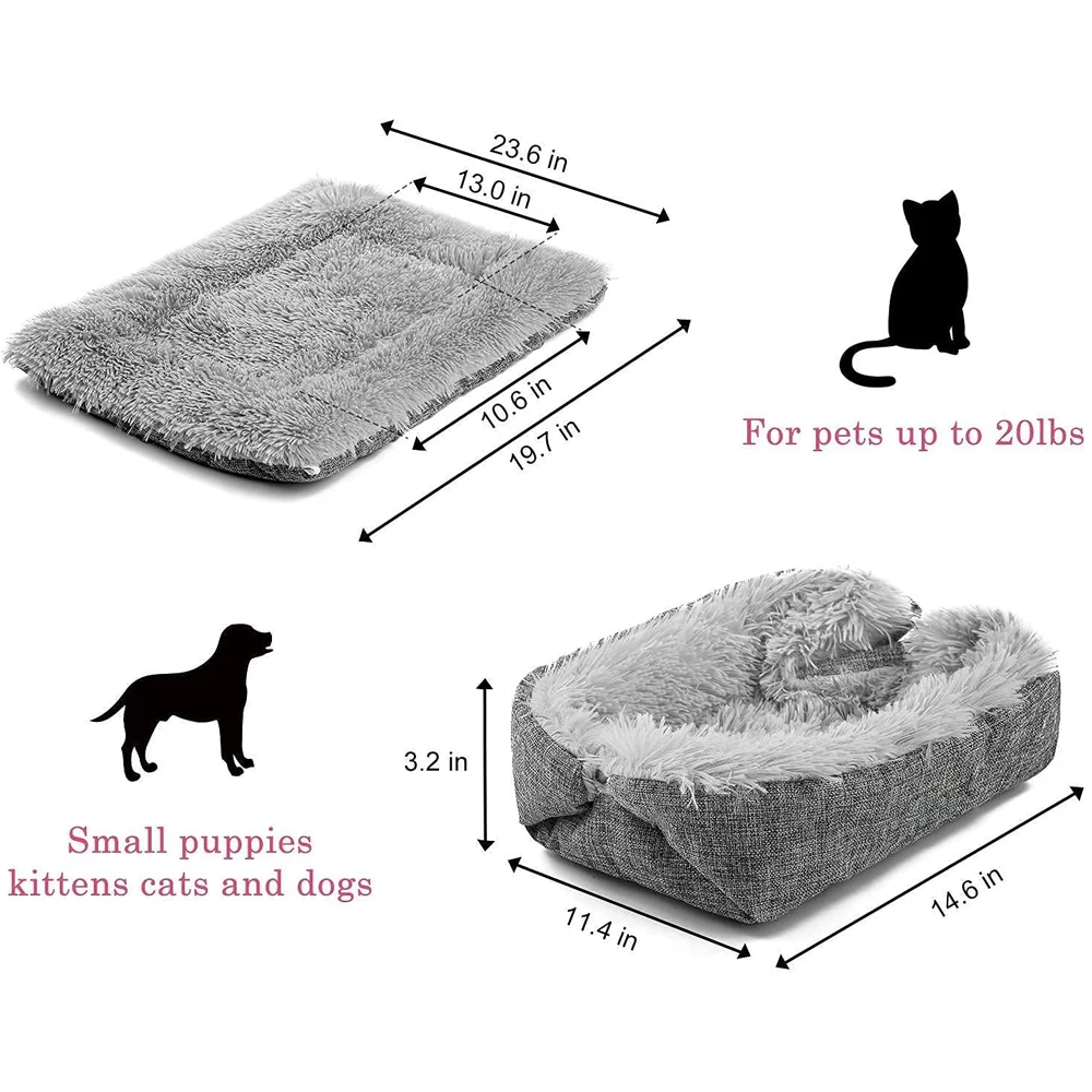 2-in-1 Autumn & Winter Warm Plush Cat Bed Pet Kennel Soft Multifunctional Comfortable Foldable Cat Mattress for Small Cats Dogs