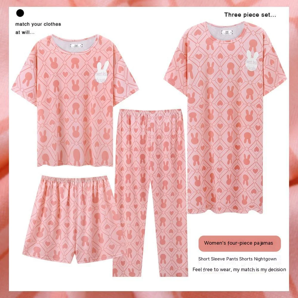 Cotton Pajama Set Breastfeeding Nightgown Maternity Nightgown Set Pregnant Women Dress Women&rsquo;s Pajamas Homewear Four-Piece Maternity Pajamas Breastfeeding Homewear Monthly Clothing Women&rsquo;s Nightgown Set