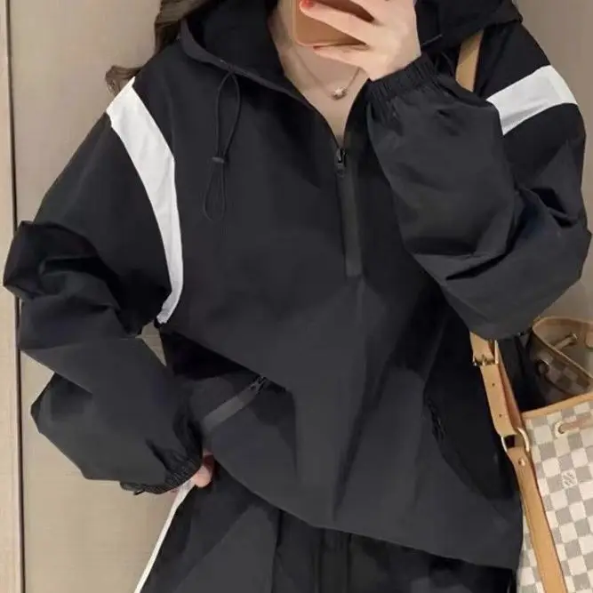 Two Piece Set 2024 Spring and Autumn Season New Hooded Trendy Fashion Women's Casual Loose Thin Coat Trendy