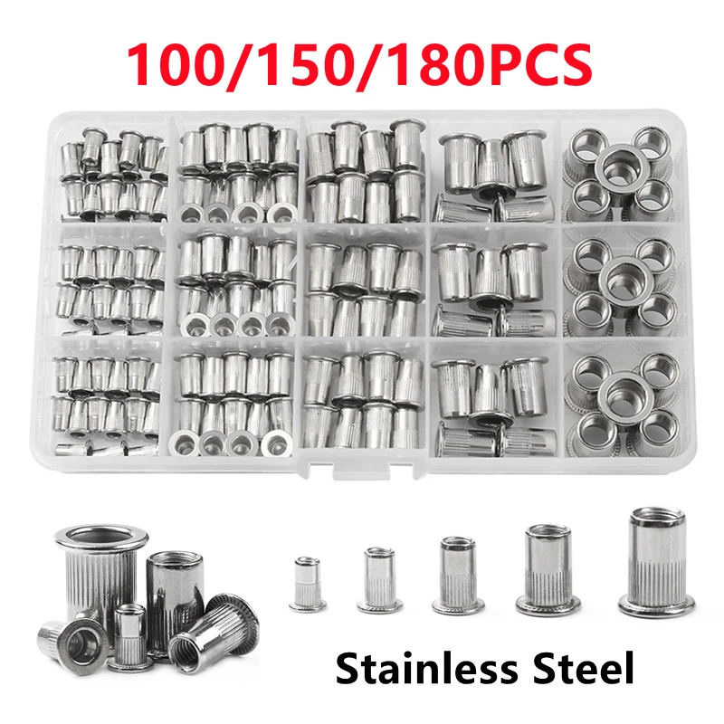 Rivet Nut Grupo Insert Reveting Multi Tamanho M3-m8 M3-m10 100 Pcs 150 Pcs 180 Pcs Aço Inoxidável