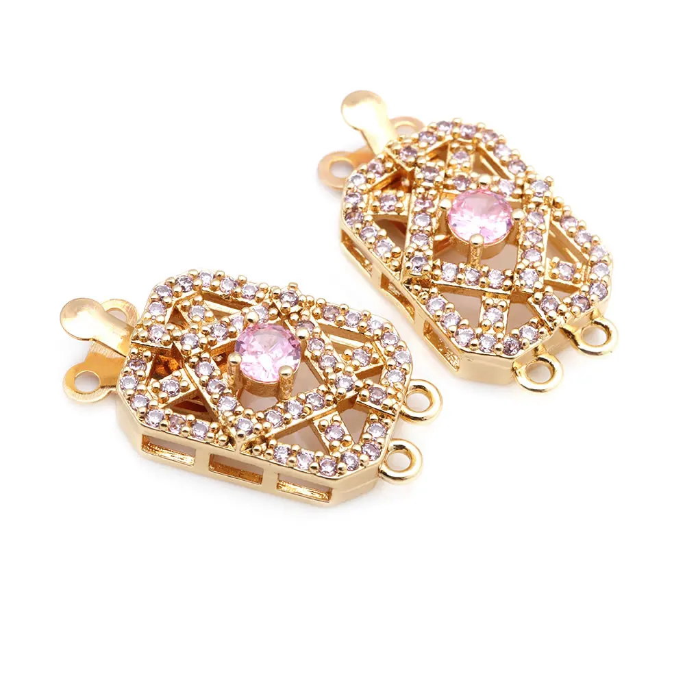 4 juegos de collares rectangulares de latón y circonita de Color dorado de 18K, cierres de conexión de 2 líneas, accesorios para hacer joyas Diy de alta calidad - details 5