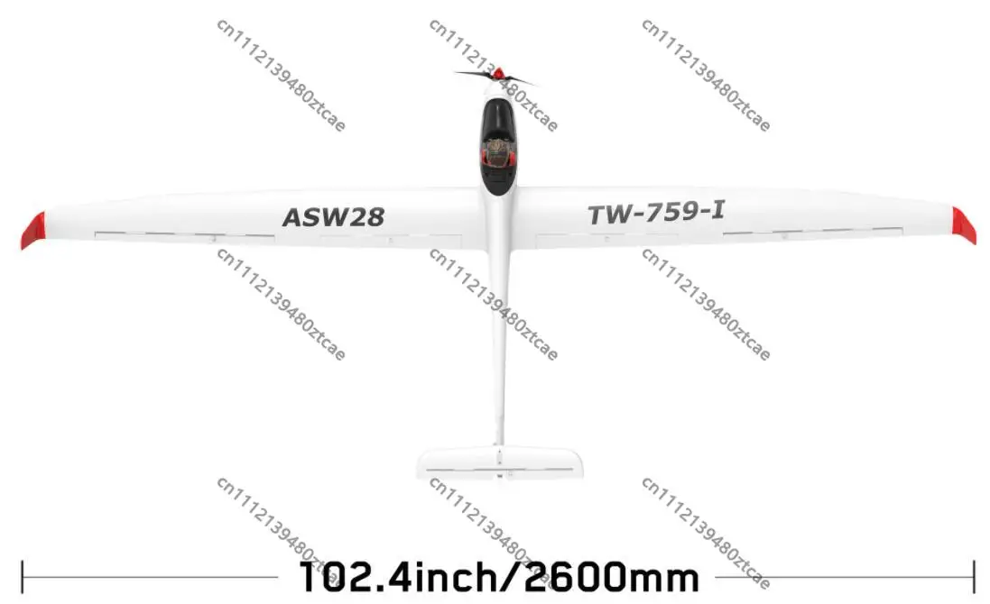 Le planeur RC ASW28 ASW-28 TW759-1 75901 en vol, avec ses 6 canaux et sa longue envergure de 2540mm.