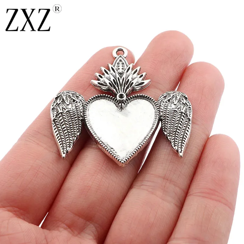 ZXZ 5pcs Antique Silver Heart Angle Wings Charms Pendants For DIY  Necklace Jewelry Making Findings