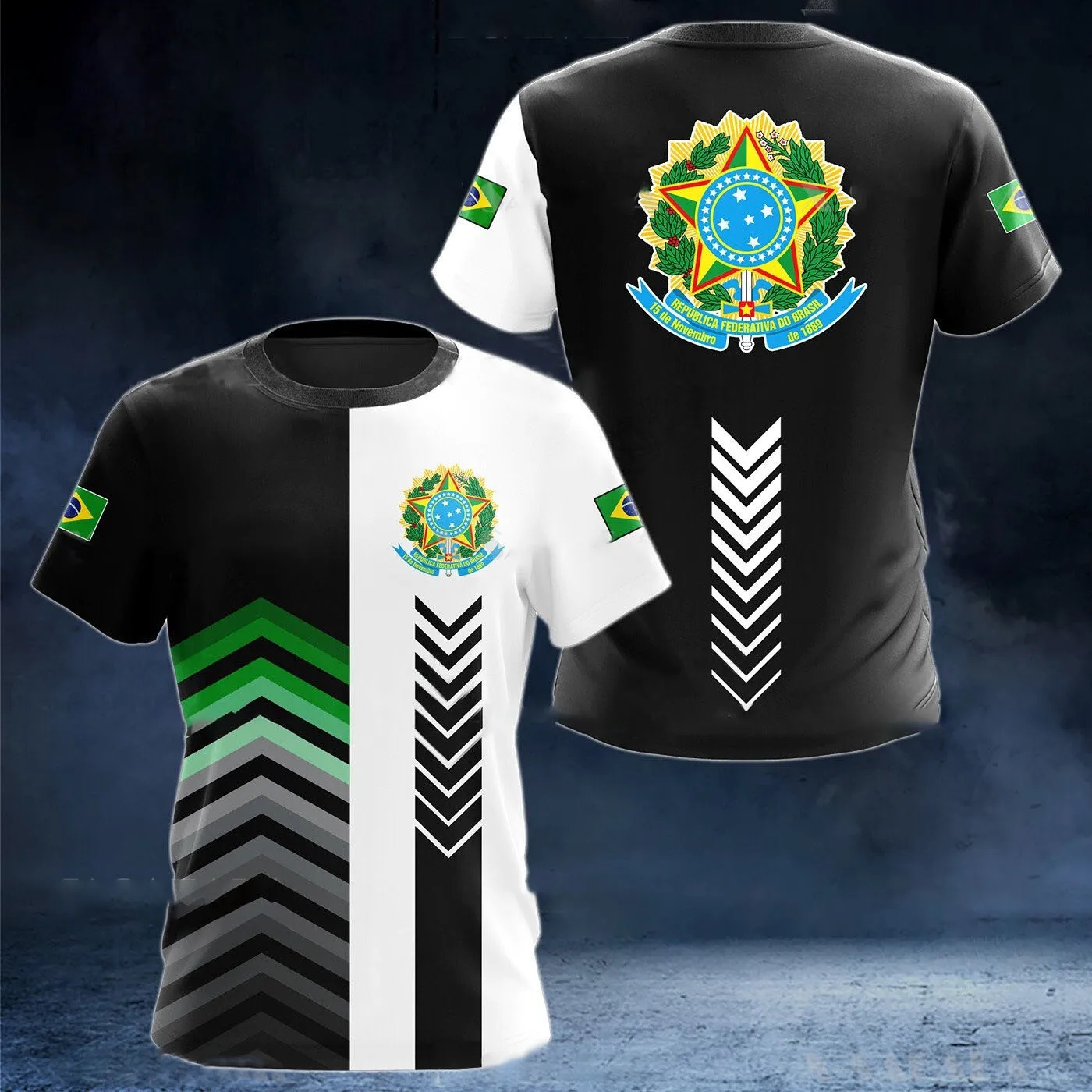 

Brazilian flag pattern men's T-shirt 3D printed Brazilian national emblem top short sleeved O-neck sports T-shirt men's clothing