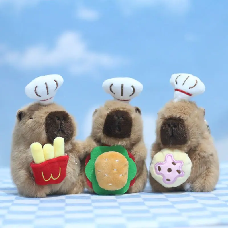 12pcs/lot cute 12cm animal Capybara French fries Plush TOys Keyring  hamburger Capibara pufferfish Dolls Pendants GIfts 5
