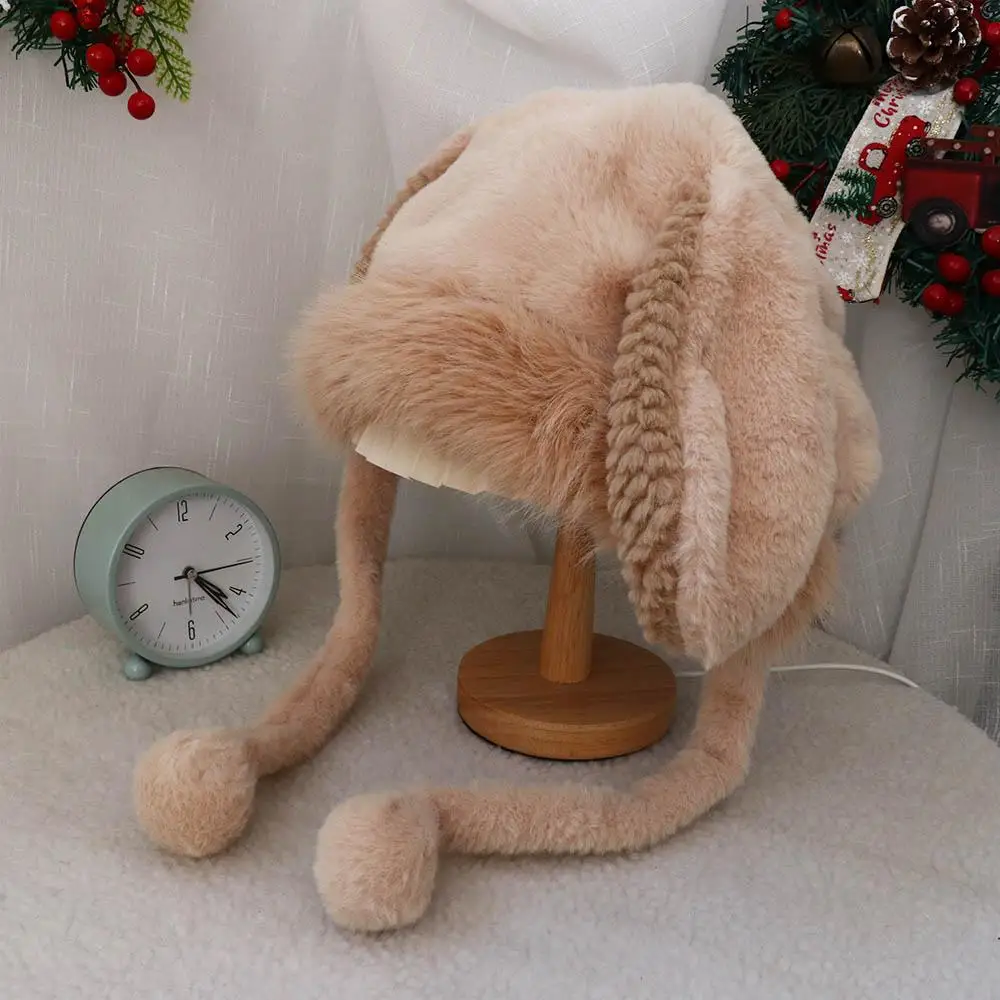 

Fluffy Rabbit Ears Hat Leisure Beanie Hat Woolen Hat Winter Plush Hat Ear Protection Hat All-match Female/Girls