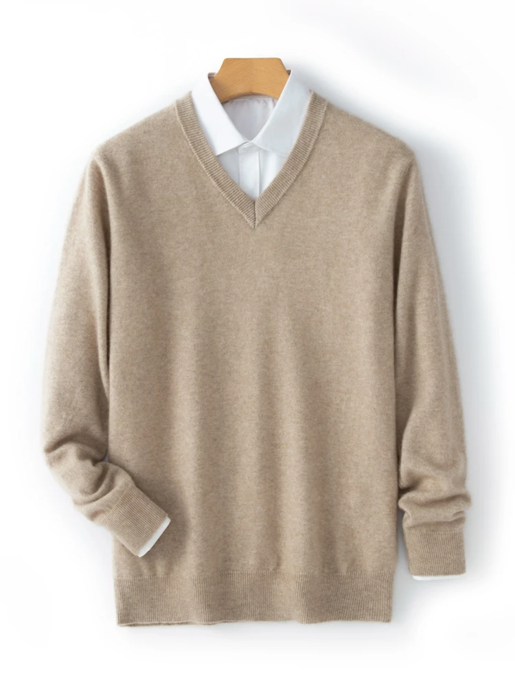 Classic 100% Cashmere Sweater Men V-neck Basic Pullovers Spring Autumn Winter Warm Comfy Cashmere Knitwear High Quality Tops ﻿ 2
