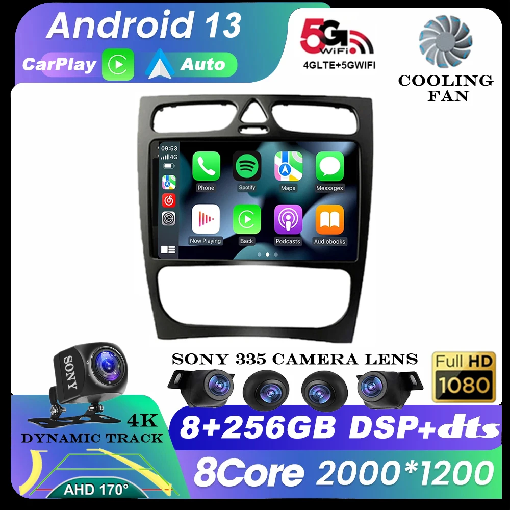 

Автомагнитола на Android 13 для Mercedes Benz C Class W203 C200 C320 C350 CLK W209 2002-2005, мультимедийный видеоплеер с камерой 360 и GPS
