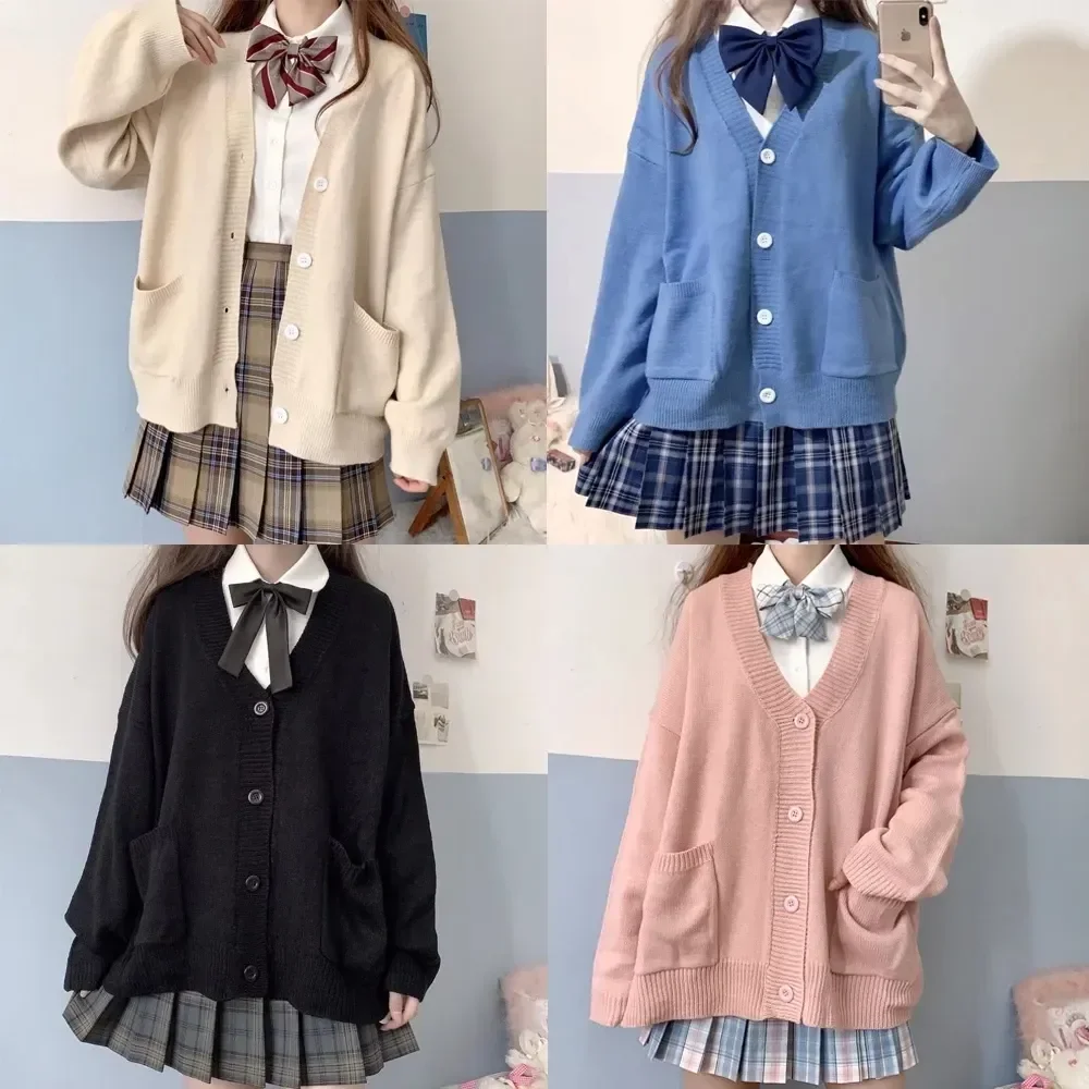 

100% Student Sweater Cotton Girls School Cardigan Japan Spring Knitted Multicolor Autumn V-neck Uniforms Cosplay Sweater