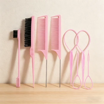 Set di 8 Pettini Professionali, Spazzola a Denti Larghi, Pettine a Coda Appuntita, Spazzola per Bordi, Strumento per Intrecciare, Speciale per Parrucche di Capelli Veri