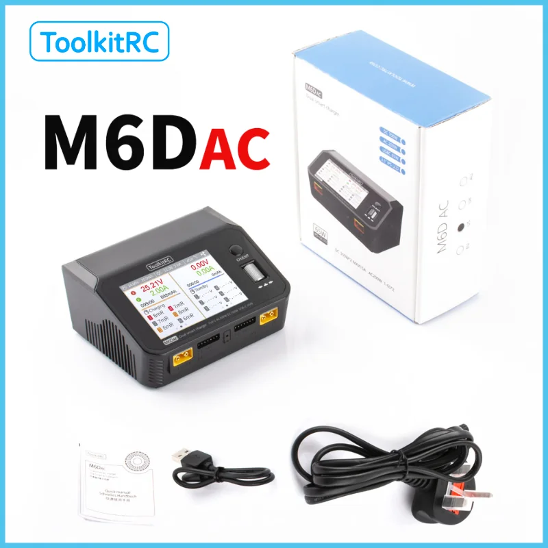 ToolkitRC M6DAC 7,4 В Lipo зарядное устройство, двухканальная радиоуправляемая модель, интеллектуальное сбалансированное зарядное устройство для 1-6S LiHV NiMh аккумулятора