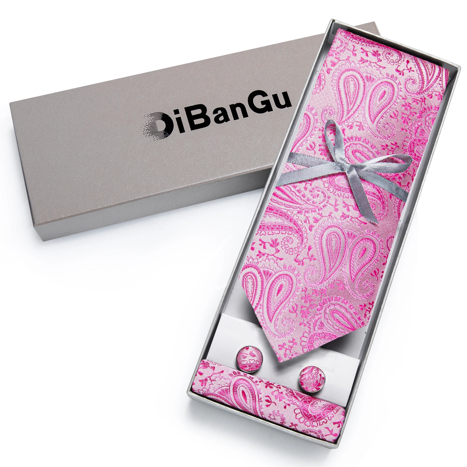 

New Luxury Paisley Pink Silk Ties For Men 8cm Neck Tie Silk Jacquard Woven Neck Tie Suit Wedding Party Gift Box Set For Men