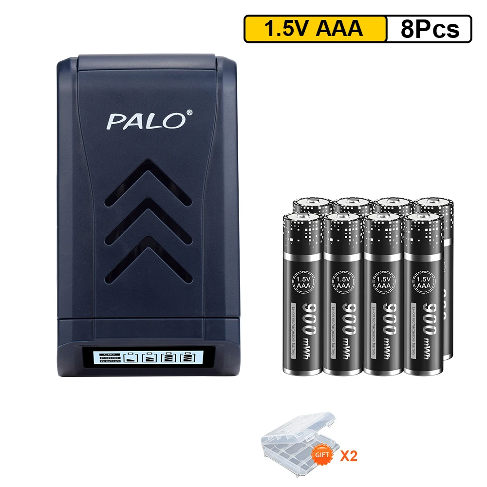 

PALO 1.5V Lithium AAA Rechargeable battery AAA Li-Ion 3A HR3 Batteries With 4 Slots LCD USB charger for 1.2V/1.5V AA AAA Battery