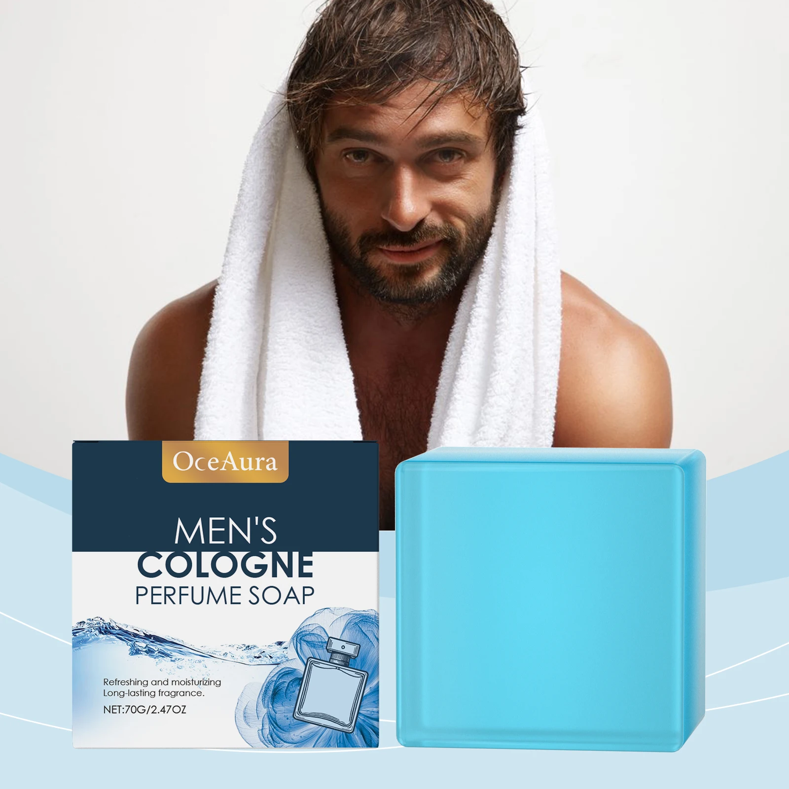OceAura Men's Perfume Bath Soap Gentle Cleansing Body Skin Refreshing Non-oily Comfort Care Soap Cool Texture 70g
