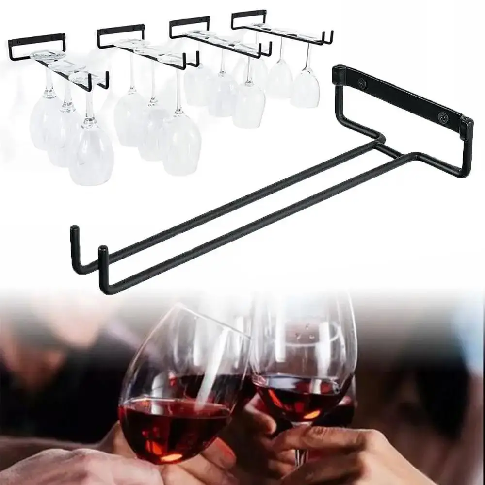 Wall Mounted Stemware Holder Goblet Hanging Rack Wine Glass Bar Organizer Black Iron