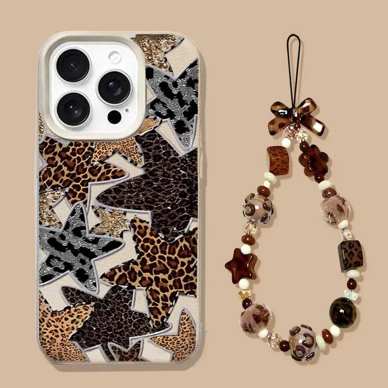 Leopard Print Star Hand Rope Phone Case