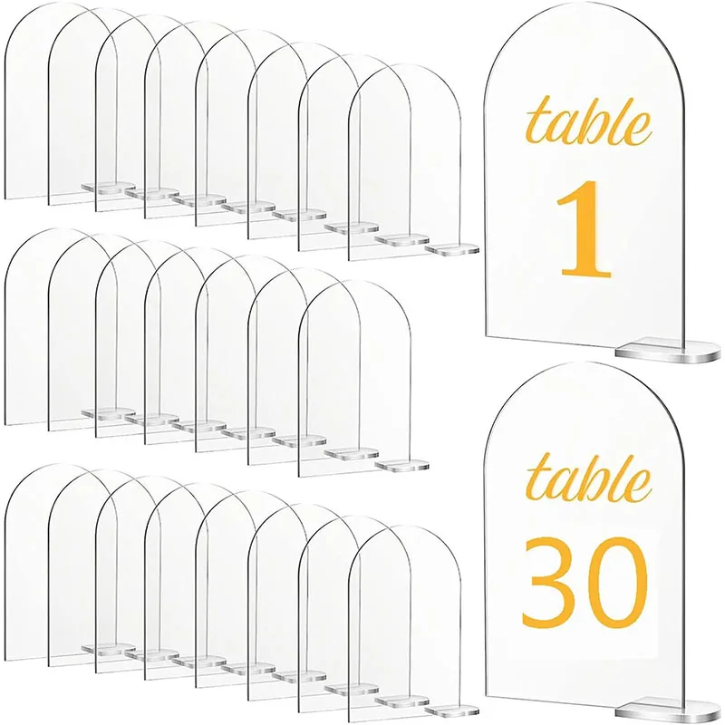 10 세트 웨딩 테이블 번호 웨딩 리셉션 파티 센터 피스 장식을위한 스탠드 빈 홀더가있는 명확한 아치 DIY 아크릴 로그인..