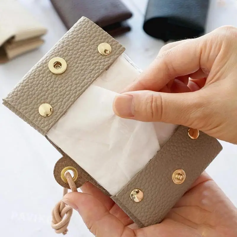 Portable Mini Japanese Pocket Paper Towel Box Leather Handheld Tissue Holder Household Items